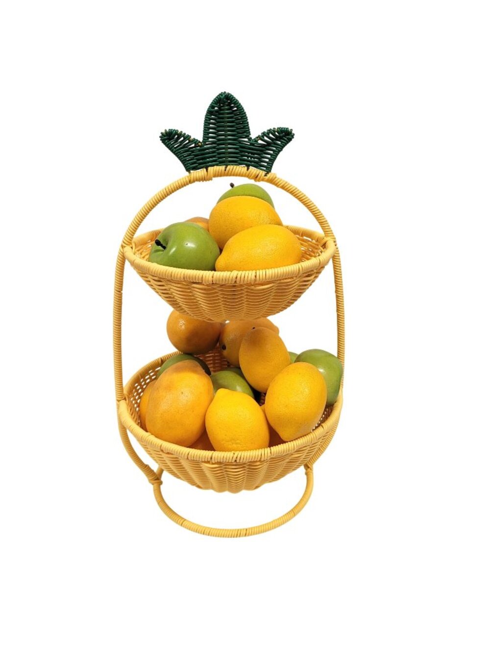 Ciroa Two Tier Pineapple Yellow Wicker Ratan Woven Serving Basket Lemon Apple